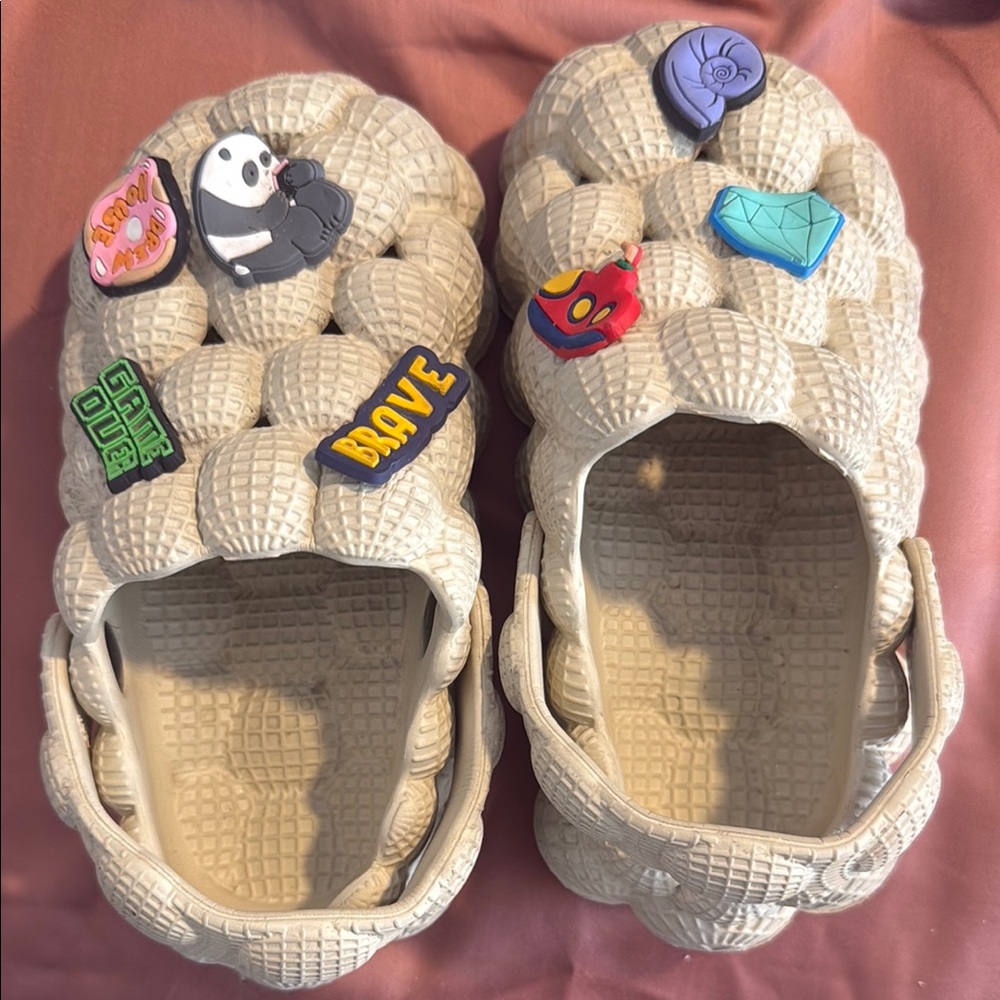 Beige Bubble Slides with Fun Charms
